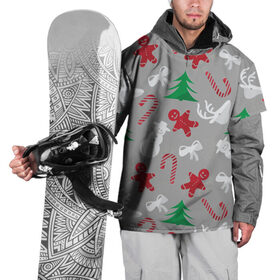 Накидка на куртку 3D с принтом Серый новогодний узор в Новосибирске, 100% полиэстер |  | елка | красный | леденец | новогодний | новый год | паттерн | праздничный | серый | снеговик | узор
