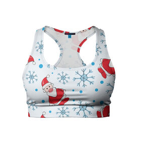 Женский спортивный топ 3D с принтом Новогодний узор с Сантой в Новосибирске, 82% полиэстер, 18% спандекс Ткань безопасна для здоровья, позволяет коже дышать, не мнется и не растягивается |  | дед мороз | красный | новогодний | новый год | паттерн | праздничный | санта | снежинки | узор