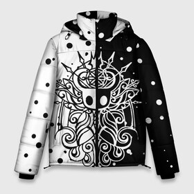 Мужская зимняя куртка 3D с принтом HOLLOW KNIGHT в Новосибирске, верх — 100% полиэстер; подкладка — 100% полиэстер; утеплитель — 100% полиэстер | длина ниже бедра, свободный силуэт Оверсайз. Есть воротник-стойка, отстегивающийся капюшон и ветрозащитная планка. 

Боковые карманы с листочкой на кнопках и внутренний карман на молнии. | Тематика изображения на принте: hollow knight | silk song | silksong | босс | ложный рыцарь | матка жужж | силк сонг | холлоу кнайт | холлоу найт