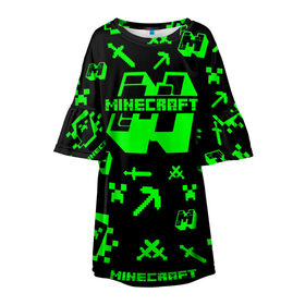 Детское платье 3D с принтом Minecraft в Новосибирске, 100% полиэстер | прямой силуэт, чуть расширенный к низу. Круглая горловина, на рукавах — воланы | Тематика изображения на принте: minecraft | алекс | белый | блоки | ведьма | взрывчатка | визера | волк | гаст | добывать | дракон | зеленый куб | зомби | игра | крафт | крипер | кубики | лошадка | майн | майнкрафт | манкрафт | овечка | оцелот