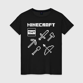 Женская футболка хлопок с принтом Minecraft в Новосибирске, 100% хлопок | прямой крой, круглый вырез горловины, длина до линии бедер, слегка спущенное плечо | minecraft | алекс | белый | блоки | ведьма | взрывчатка | визера | волк | гаст | добывать | дракон | зеленый куб | зомби | игра | крафт | крипер | кубики | лошадка | майн | майнкрафт | манкрафт | овечка | оцелот