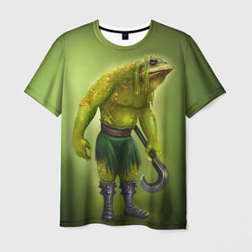 Мужская футболка 3D с принтом Bullywug в Новосибирске, 100% полиэфир | прямой крой, круглый вырез горловины, длина до линии бедер | Тематика изображения на принте: art | жаба | жабалюд | зеленый фон