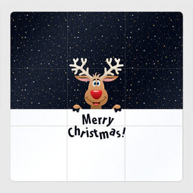 Магнитный плакат 3Х3 с принтом Merry Christmas в Новосибирске, Полимерный материал с магнитным слоем | 9 деталей размером 9*9 см | Тематика изображения на принте: christmas | merry christmas | santa claus | дед мороз | ёлка | новогодние олени | новый год | оленёнок бэмби | оленёнок рудольф | орнамент | с новым годом | санта клаус | свитер с оленями | снегурочка | снежинки | узоры