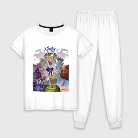 Женская пижама хлопок с принтом Worthy Heart hunter- промо арт с логотипом в Новосибирске, 100% хлопок | брюки и футболка прямого кроя, без карманов, на брюках мягкая резинка на поясе и по низу штанин | 