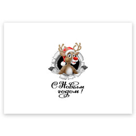 Поздравительная открытка с принтом С Новым Годом! в Новосибирске, 100% бумага | плотность бумаги 280 г/м2, матовая, на обратной стороне линовка и место для марки
 | christmas | merry christmas | santa claus | дед мороз | ёлка | новогодние олени | новый год | оленёнок бэмби | оленёнок рудольф | орнамент | с новым годом | санта клаус | свитер с оленями | снегурочка | снежинки | узоры