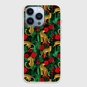 Чехол для iPhone 13 Pro с принтом Leopards | Леопардовый Паттерн (Цветы) в Новосибирске,  |  | black | cat | белый | букет | животные | кот | кошки | лев | леопарды | паттерн | полосы | розы | тигры | узор | цветы | чб | черный