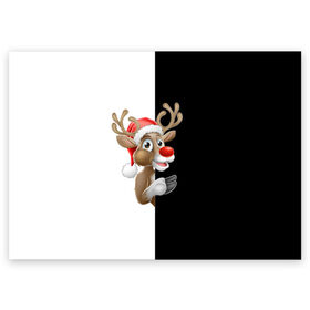 Поздравительная открытка с принтом Новогодний Олень в Новосибирске, 100% бумага | плотность бумаги 280 г/м2, матовая, на обратной стороне линовка и место для марки
 | christmas | merry christmas | santa claus | дед мороз | ёлка | новогодние олени | новый год | оленёнок бэмби | оленёнок рудольф | орнамент | с новым годом | санта клаус | свитер с оленями | снегурочка | снежинки | узоры