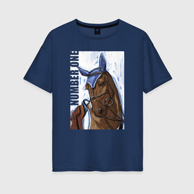 Женская футболка хлопок Oversize с принтом Number one в Новосибирске, 100% хлопок | свободный крой, круглый ворот, спущенный рукав, длина до линии бедер
 | horse | horseshoe | акварель | головалошади | грива | жеребец | животные | конь | лошадь | лошадьскрыльями | подкова | природа | рисуноккрасками
