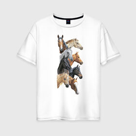 Женская футболка хлопок Oversize с принтом лошади в Новосибирске, 100% хлопок | свободный крой, круглый ворот, спущенный рукав, длина до линии бедер
 | horse | horseshoe | акварель | головалошади | грива | жеребец | животные | конь | лошадь | лошадьскрыльями | подкова | природа | рисуноккрасками