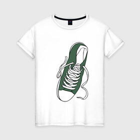 Женская футболка хлопок с принтом кроссовок в Новосибирске, 100% хлопок | прямой крой, круглый вырез горловины, длина до линии бедер, слегка спущенное плечо | влюбленных | день святого валентина | для двоих | для пар | кеды | кроссовок | парные | подарок | симпсоны