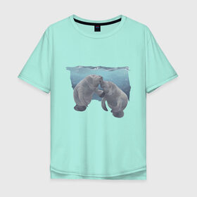 Мужская футболка хлопок Oversize с принтом Ламантины в Новосибирске, 100% хлопок | свободный крой, круглый ворот, “спинка” длиннее передней части | carpg | manatee | животные | ламантин | морская корова