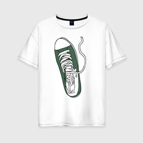 Женская футболка хлопок Oversize с принтом кроссовок в Новосибирске, 100% хлопок | свободный крой, круглый ворот, спущенный рукав, длина до линии бедер
 | влюбленных | день святого валентина | для двоих | для пар | кеды | кроссовок | парные | подарок | симпсоны