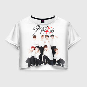 Женская футболка Crop-top 3D с принтом STRAY KIDS в Новосибирске, 100% полиэстер | круглая горловина, длина футболки до линии талии, рукава с отворотами | bang chan | changbin | felix | han | hyunjin | i.n. | k pop | lee know | seungmin | skz | stray kids | идолы | к поп