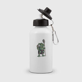 Бутылка спортивная с принтом Воин жабалюд в Новосибирске, металл | емкость — 500 мл, в комплекте две пластиковые крышки и карабин для крепления | frog | green | staff | warrior | воин | жаба | зеленый | ил | посох