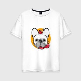 Женская футболка хлопок Oversize с принтом Панк-рок мопс в Новосибирске, 100% хлопок | свободный крой, круглый ворот, спущенный рукав, длина до линии бедер
 | animal | dog | pug | punk | rock | животные | метал | мопс | панк | пирсинг | рок | собака