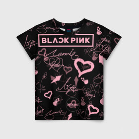 Детская футболка 3D с принтом BLACKPINK в Новосибирске, 100% гипоаллергенный полиэфир | прямой крой, круглый вырез горловины, длина до линии бедер, чуть спущенное плечо, ткань немного тянется | Тематика изображения на принте: blackpink | blink | bts | exo | icecream | jennie | jisoo | korea | kpop | lisa | love | rose | блекпинк | девушки | корея | кпоп | музыка