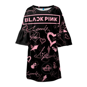 Детское платье 3D с принтом BLACKPINK в Новосибирске, 100% полиэстер | прямой силуэт, чуть расширенный к низу. Круглая горловина, на рукавах — воланы | Тематика изображения на принте: blackpink | blink | bts | exo | icecream | jennie | jisoo | korea | kpop | lisa | love | rose | блекпинк | девушки | корея | кпоп | музыка