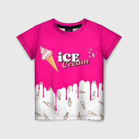 Детская футболка 3D с принтом Ice Cream BlackPink в Новосибирске, 100% гипоаллергенный полиэфир | прямой крой, круглый вырез горловины, длина до линии бедер, чуть спущенное плечо, ткань немного тянется | Тематика изображения на принте: blackpink | blink | bts | exo | icecream | jennie | jisoo | korea | kpop | lisa | love | rose | блекпинк | девушки | корея | кпоп | музыка
