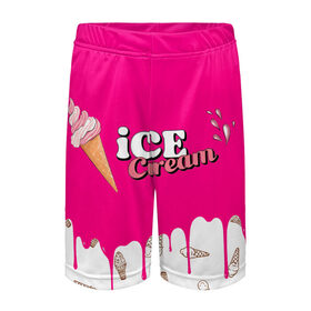 Детские спортивные шорты 3D с принтом Ice Cream BlackPink в Новосибирске,  100% полиэстер
 | пояс оформлен широкой мягкой резинкой, ткань тянется
 | blackpink | blink | bts | exo | icecream | jennie | jisoo | korea | kpop | lisa | love | rose | блекпинк | девушки | корея | кпоп | музыка