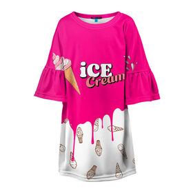 Детское платье 3D с принтом Ice Cream BlackPink в Новосибирске, 100% полиэстер | прямой силуэт, чуть расширенный к низу. Круглая горловина, на рукавах — воланы | blackpink | blink | bts | exo | icecream | jennie | jisoo | korea | kpop | lisa | love | rose | блекпинк | девушки | корея | кпоп | музыка