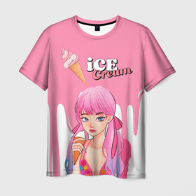 Мужская футболка 3D с принтом BLACKPINK Ice Cream в Новосибирске, 100% полиэфир | прямой крой, круглый вырез горловины, длина до линии бедер | blackpink | blink | bts | exo | icecream | jennie | jisoo | korea | kpop | lisa | love | rose | блекпинк | девушки | корея | кпоп | музыка