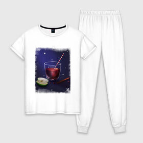 Женская пижама хлопок с принтом Holiday Cocktail в Новосибирске, 100% хлопок | брюки и футболка прямого кроя, без карманов, на брюках мягкая резинка на поясе и по низу штанин | Тематика изображения на принте: коктейль | напиток | праздничный