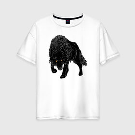 Женская футболка хлопок Oversize с принтом Черный Волк в Новосибирске, 100% хлопок | свободный крой, круглый ворот, спущенный рукав, длина до линии бедер
 | art | black wolf | dark | tattoo | witch | wolf | арт | волк | готика | готические | дикий | животные | зверь | злая собака | одиночка | пес | природа | символ | смелость | собака | собачка | тату | татуировки | темный | тьма