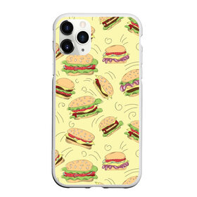 Чехол для iPhone 11 Pro матовый с принтом Узор с бургерами в Новосибирске, Силикон |  | бургер | гамбургер | еда | желтый | паттерн | узор | фастфуд
