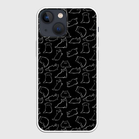 Чехол для iPhone 13 mini с принтом Cats в Новосибирске,  |  | cats. black | doodle | белое | забавно | кот | котики | кошки | милое | минимализм | черное