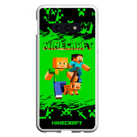 Чехол для Samsung S10E с принтом Minecraft в Новосибирске, Силикон | Область печати: задняя сторона чехла, без боковых панелей | minecraft | алекс | белый | блоки | взрывчатка | визера | гаст | добывать | дракон | зеленая | зеленый куб | зомби | игра | кирка | крафт | крипер | кубики | лошадка | майн | майнкрафт | манкрафт | меч | оцелот