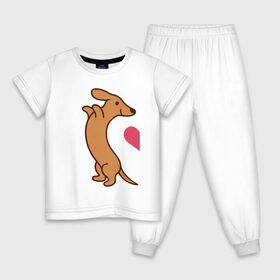 Детская пижама хлопок с принтом такса в Новосибирске, 100% хлопок |  брюки и футболка прямого кроя, без карманов, на брюках мягкая резинка на поясе и по низу штанин
 | влюбленных | день святого валентина | для двоих | для пар | милый | парные | подарок | собака | такса