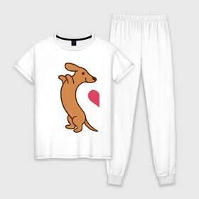 Женская пижама хлопок с принтом такса в Новосибирске, 100% хлопок | брюки и футболка прямого кроя, без карманов, на брюках мягкая резинка на поясе и по низу штанин | влюбленных | день святого валентина | для двоих | для пар | милый | парные | подарок | собака | такса