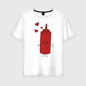 Женская футболка хлопок Oversize с принтом кетчуп в Новосибирске, 100% хлопок | свободный крой, круглый ворот, спущенный рукав, длина до линии бедер
 | влюбленных | горчица | день святого валентина | для двоих | для пар | еда | кетчуп | милый | парные | подарок