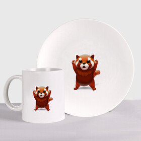 Набор: тарелка + кружка с принтом Красная панда в Новосибирске, керамика | Кружка: объем — 330 мл, диаметр — 80 мм. Принт наносится на бока кружки, можно сделать два разных изображения. 
Тарелка: диаметр - 210 мм, диаметр для нанесения принта - 120 мм. | Тематика изображения на принте: big eyes | cute | red panda | большие глаза | красная панда | милаха