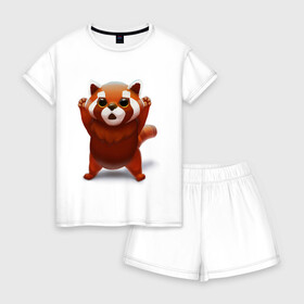 Женская пижама с шортиками хлопок с принтом Красная панда в Новосибирске, 100% хлопок | футболка прямого кроя, шорты свободные с широкой мягкой резинкой | big eyes | cute | red panda | большие глаза | красная панда | милаха
