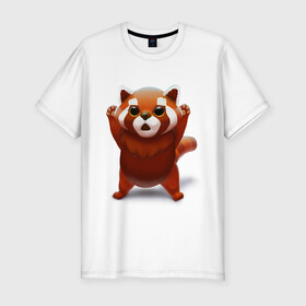 Мужская футболка хлопок Slim с принтом Красная панда в Новосибирске, 92% хлопок, 8% лайкра | приталенный силуэт, круглый вырез ворота, длина до линии бедра, короткий рукав | Тематика изображения на принте: big eyes | cute | red panda | большие глаза | красная панда | милаха