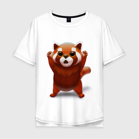 Мужская футболка хлопок Oversize с принтом Красная панда в Новосибирске, 100% хлопок | свободный крой, круглый ворот, “спинка” длиннее передней части | Тематика изображения на принте: big eyes | cute | red panda | большие глаза | красная панда | милаха