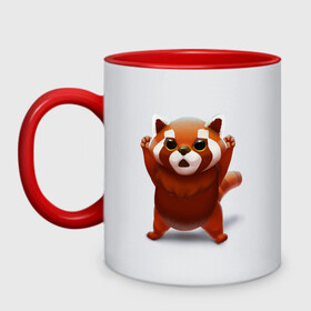 Кружка двухцветная с принтом Красная панда в Новосибирске, керамика | объем — 330 мл, диаметр — 80 мм. Цветная ручка и кайма сверху, в некоторых цветах — вся внутренняя часть | big eyes | cute | red panda | большие глаза | красная панда | милаха