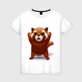 Женская футболка хлопок с принтом Красная панда в Новосибирске, 100% хлопок | прямой крой, круглый вырез горловины, длина до линии бедер, слегка спущенное плечо | big eyes | cute | red panda | большие глаза | красная панда | милаха