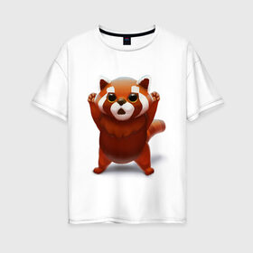 Женская футболка хлопок Oversize с принтом Красная панда в Новосибирске, 100% хлопок | свободный крой, круглый ворот, спущенный рукав, длина до линии бедер
 | big eyes | cute | red panda | большие глаза | красная панда | милаха