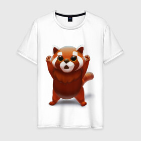 Мужская футболка хлопок с принтом Красная панда в Новосибирске, 100% хлопок | прямой крой, круглый вырез горловины, длина до линии бедер, слегка спущенное плечо. | big eyes | cute | red panda | большие глаза | красная панда | милаха