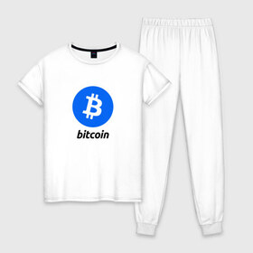 Женская пижама хлопок с принтом BITCOIN в Новосибирске, 100% хлопок | брюки и футболка прямого кроя, без карманов, на брюках мягкая резинка на поясе и по низу штанин | bitcoin | btc | биткоин | валюта | деньги | криптовалюта