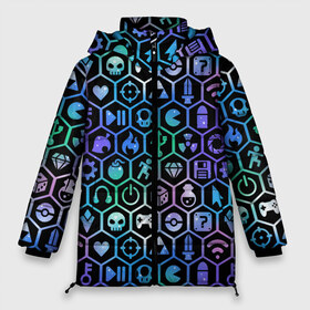 Женская зимняя куртка 3D с принтом Компьютерные игровые символы в Новосибирске, верх — 100% полиэстер; подкладка — 100% полиэстер; утеплитель — 100% полиэстер | длина ниже бедра, силуэт Оверсайз. Есть воротник-стойка, отстегивающийся капюшон и ветрозащитная планка. 

Боковые карманы с листочкой на кнопках и внутренний карман на молнии | высказывание | граффити | детские | игровые | игры | идея | компьютерные | манера | мемы | разные | рисунок | символ | символы