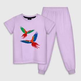 Детская пижама хлопок с принтом Попугаи ара в Новосибирске, 100% хлопок |  брюки и футболка прямого кроя, без карманов, на брюках мягкая резинка на поясе и по низу штанин
 | Тематика изображения на принте: 