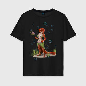 Женская футболка хлопок Oversize с принтом Саламандра с пузыриками в Новосибирске, 100% хлопок | свободный крой, круглый ворот, спущенный рукав, длина до линии бедер
 | cute | жук | милота | персонаж | пузыри | саламандра | хвост