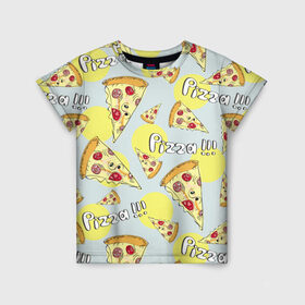 Детская футболка 3D с принтом Узор Куски пиццы в Новосибирске, 100% гипоаллергенный полиэфир | прямой крой, круглый вырез горловины, длина до линии бедер, чуть спущенное плечо, ткань немного тянется | еда | желтый | кусок | паттерн | пеперони | пицца | узор | фастфуд