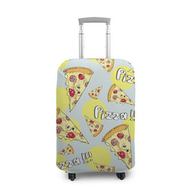 Чехол для чемодана 3D с принтом Узор Куски пиццы в Новосибирске, 86% полиэфир, 14% спандекс | двустороннее нанесение принта, прорези для ручек и колес | еда | желтый | кусок | паттерн | пеперони | пицца | узор | фастфуд