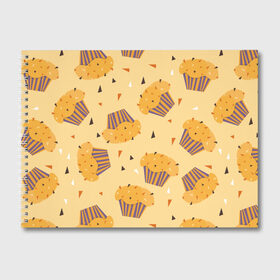 Альбом для рисования с принтом Капкейки на желтом фоне в Новосибирске, 100% бумага
 | матовая бумага, плотность 200 мг. | Тематика изображения на принте: еда | желтый | капкейки | кондитер | оранжевый | паттерн | пирожное | повар | сладости | узор | хеллоуин