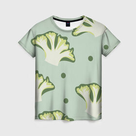Женская футболка 3D с принтом Брокколи - зеленый узор в Новосибирске, 100% полиэфир ( синтетическое хлопкоподобное полотно) | прямой крой, круглый вырез горловины, длина до линии бедер | брокколи | здоровое питание | зеленый | зож | паттерн | растения | узор | фитнес