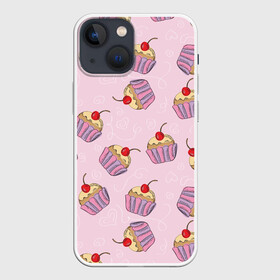 Чехол для iPhone 13 mini с принтом Капкейки на розовом в Новосибирске,  |  | вишенка | еда | капкейки | пирожное | розовый | сладкое | сладости